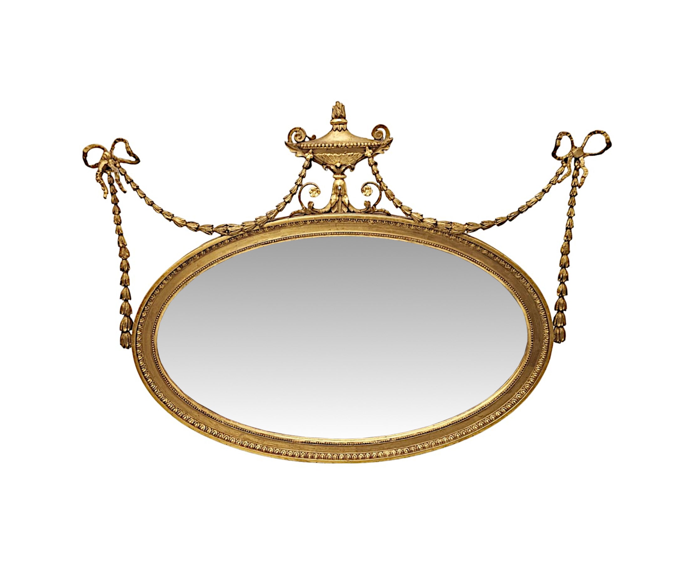 Grande specchio in legno dorato del XIX secolo A. Hall o Overmantel con design Adams