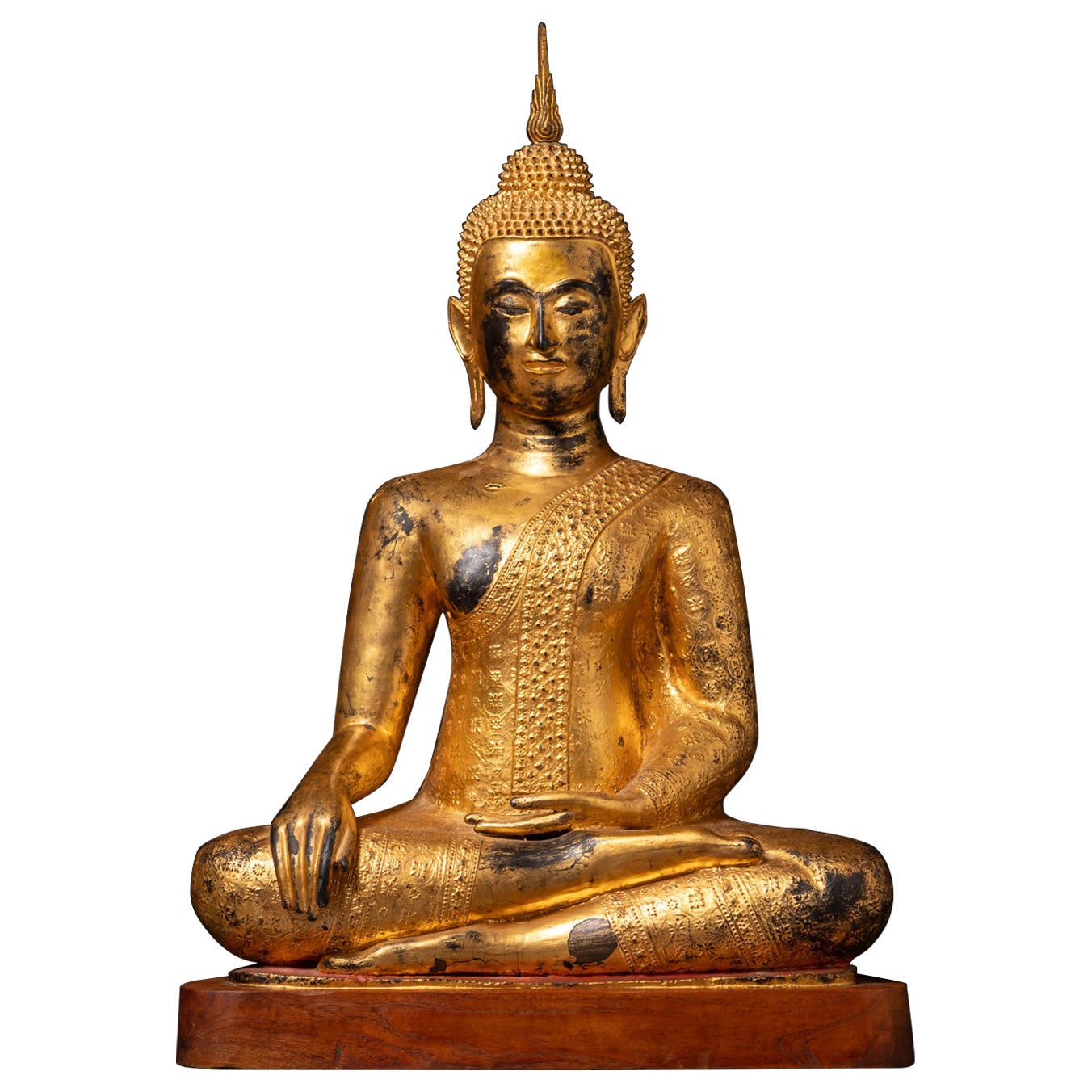 Grande statue antique de Bouddha thaïlandaise en bronze, datant du XIXe siècle, provenant de Thaïlande