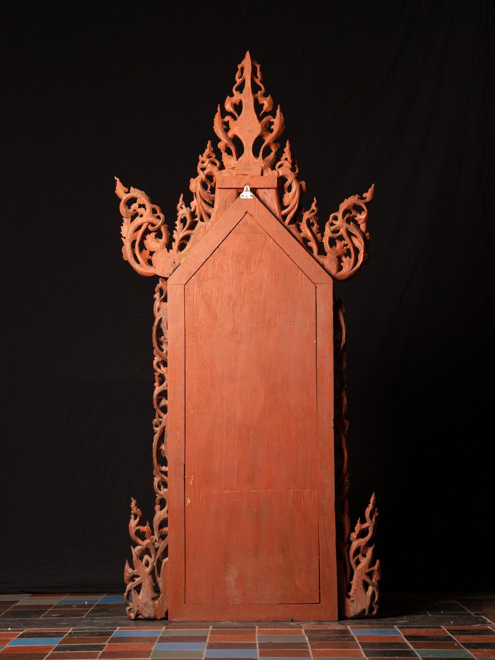 19th century Large antique Burmese mirror in wooden frame from Burma For Sale 5