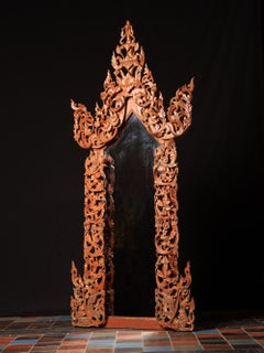 19th century Large antique Burmese mirror in wooden frame from Burma