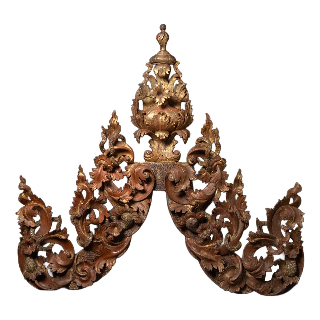 19th century Large antique Burmese wooden temple panel from Burma