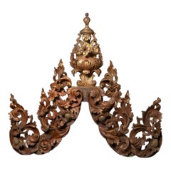 19th century Large antique Burmese wooden temple panel from Burma