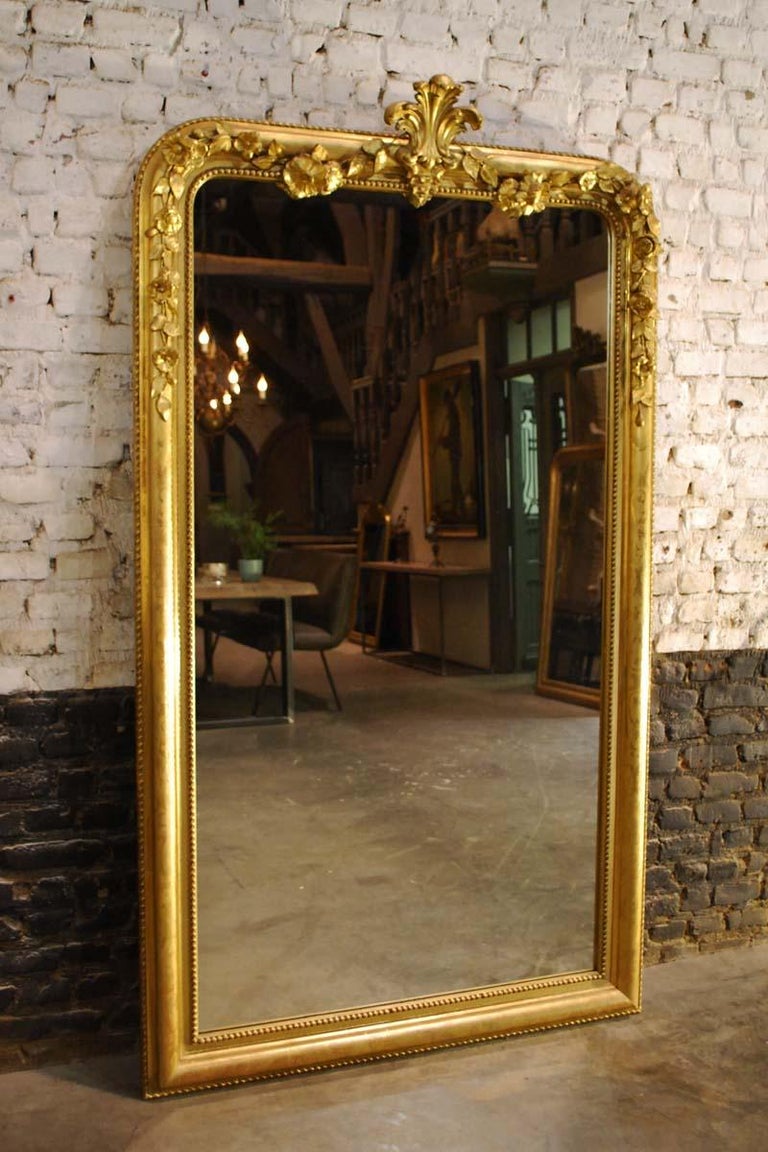 19th Century Large Antique French Louis Philippe Gold Leaf Mirror at