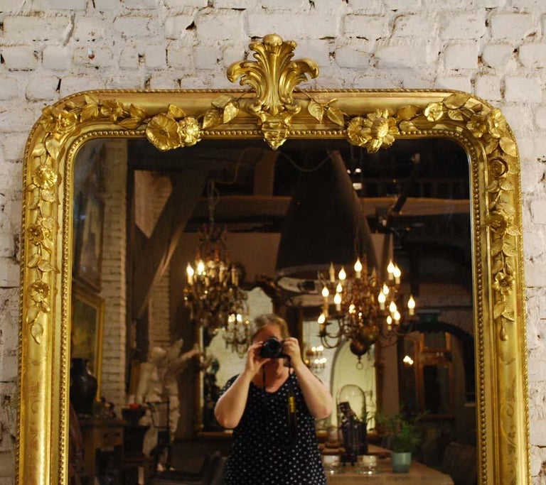 19th Century Large Antique French Louis Philippe Gold Leaf Mirror For Sale at 1stdibs