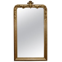 19ème siècle Grand miroir ancien français Louis Philippe à feuilles d'or