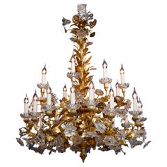 19th century large antique gilt bronze and crystal French floral chandelier
