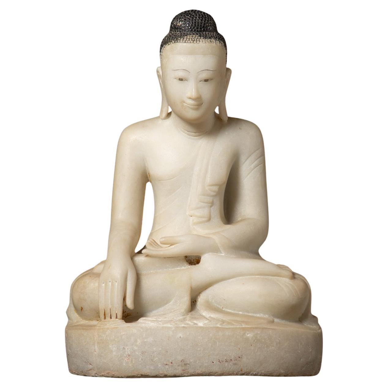 19th century Large antique marble Mandalay Buddha statue in Bhumisparsha Mudra