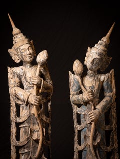 19th century Large antique pair of wooden Burmese Nat statues from Burma