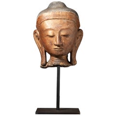 19th century Large antique Stucco Buddha head from Burma
