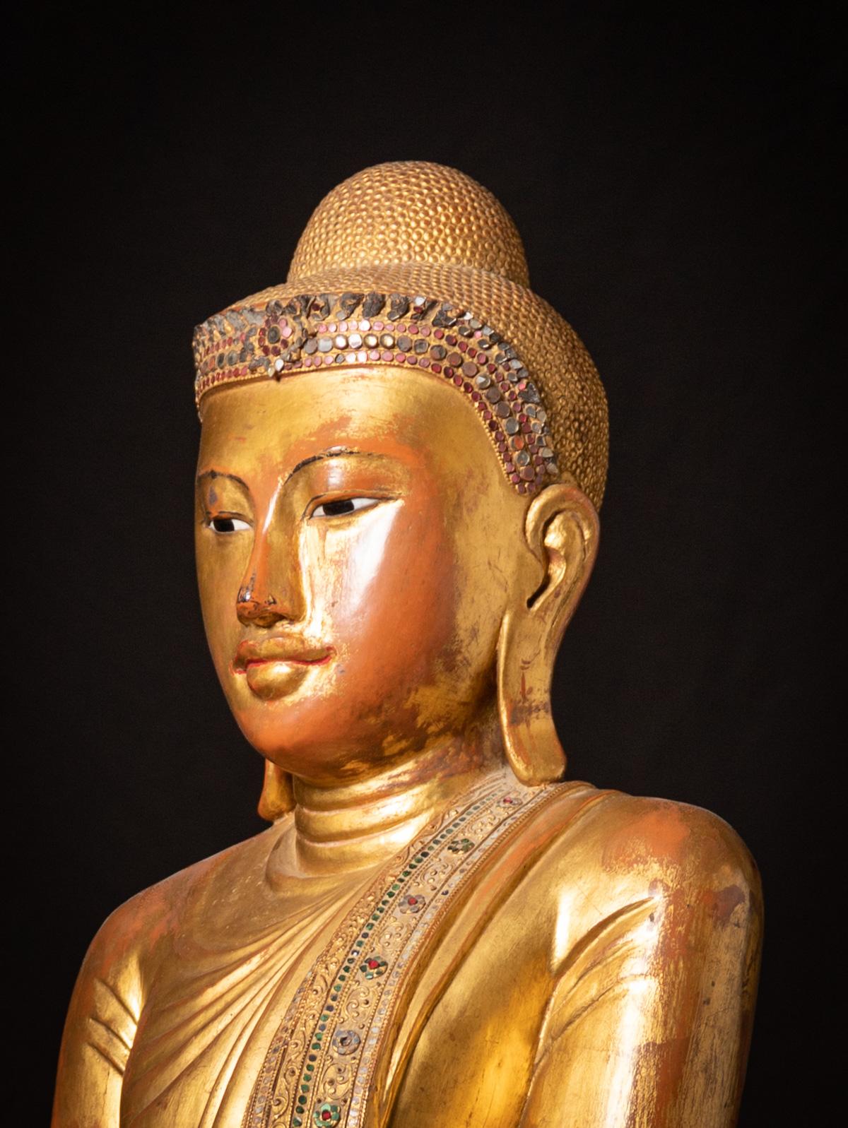 Siglo XIX Gran estatua antigua de madera de Buda de Mandalay procedente de Birmania en venta 6