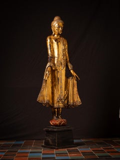 19th century Large antique wooden Mandalay Buddha statue from Burma