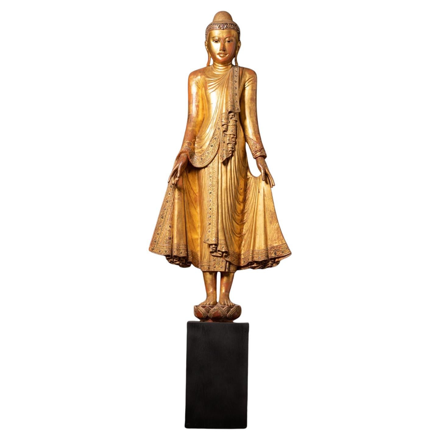 Siglo XIX Gran estatua antigua de madera de Buda de Mandalay procedente de Birmania en venta