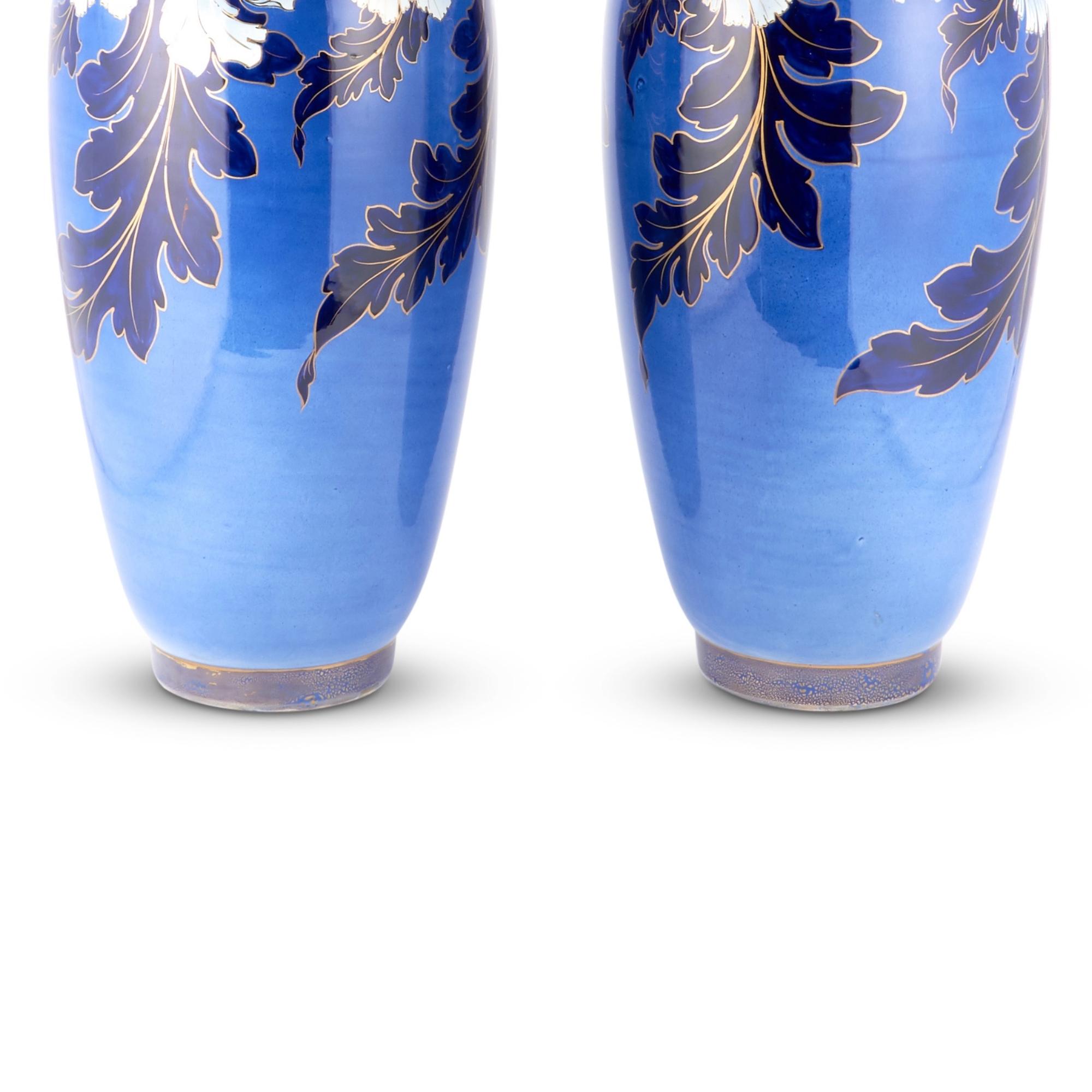 19th Century Large Art Nouveau Style Hand-Painted & Gilt Decorated Vases / Urns For Sale 1