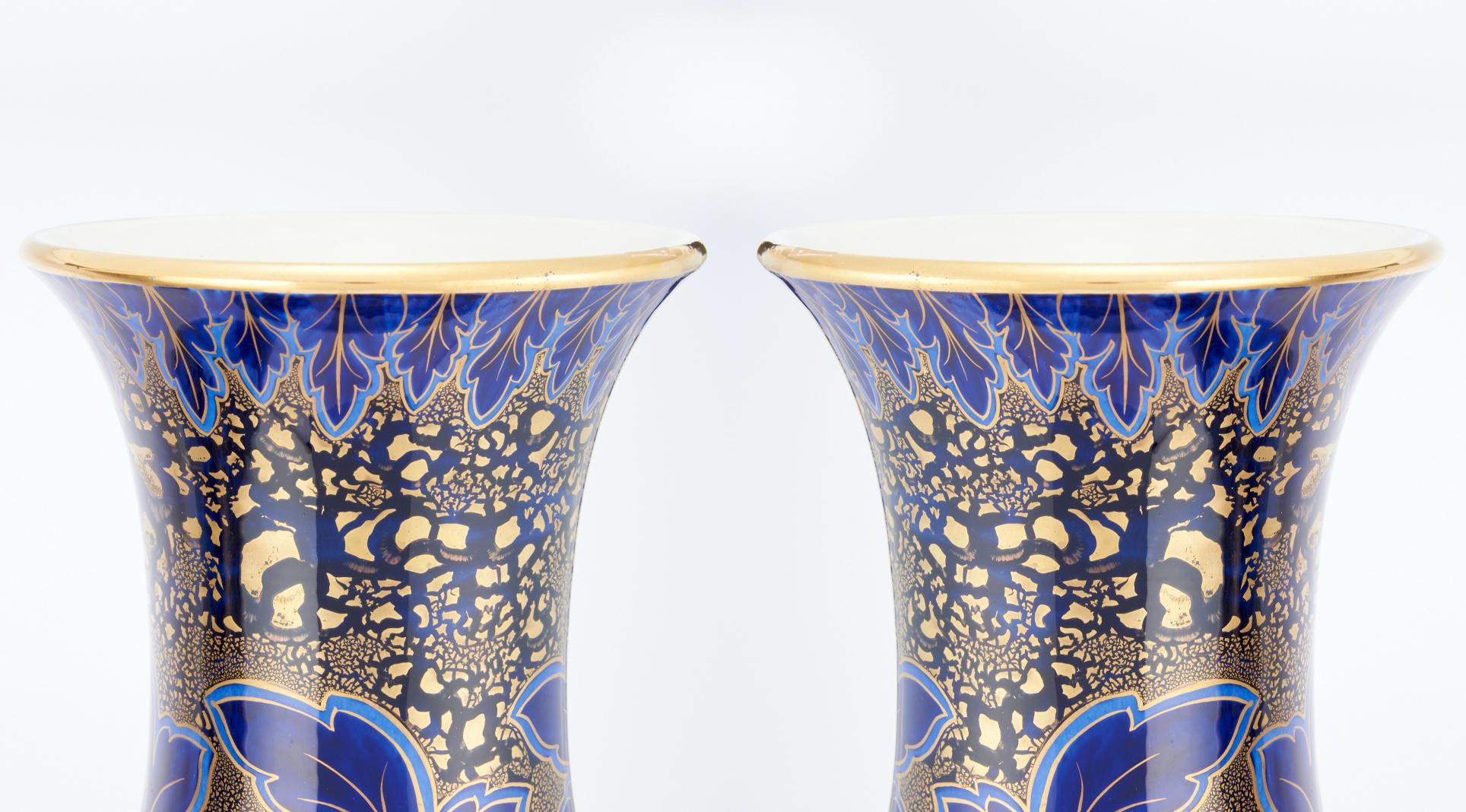 19th Century Large Art Nouveau Style Hand-Painted & Gilt Decorated Vases / Urns For Sale 2