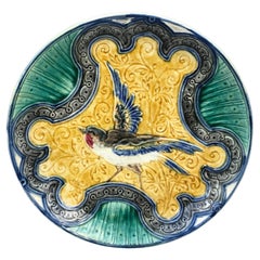 19th Century Large Belgium Majolica Bird Plate Wasmuel 