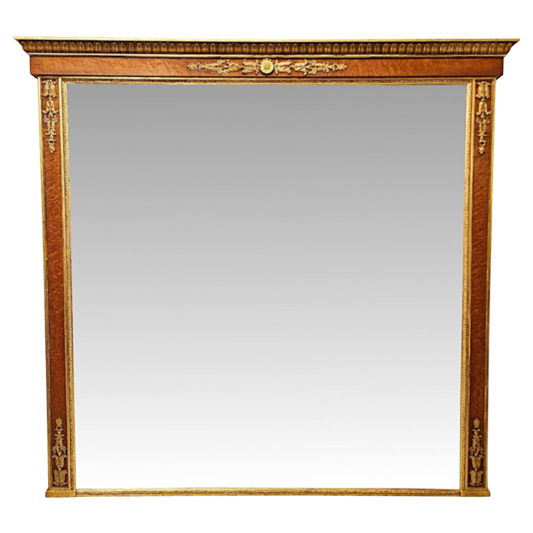 19th Century Large Birds Eye Maple and Giltwood Overmantel Mirror