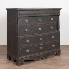 19th Century Large Black Chest of Five Drawers from Denmark