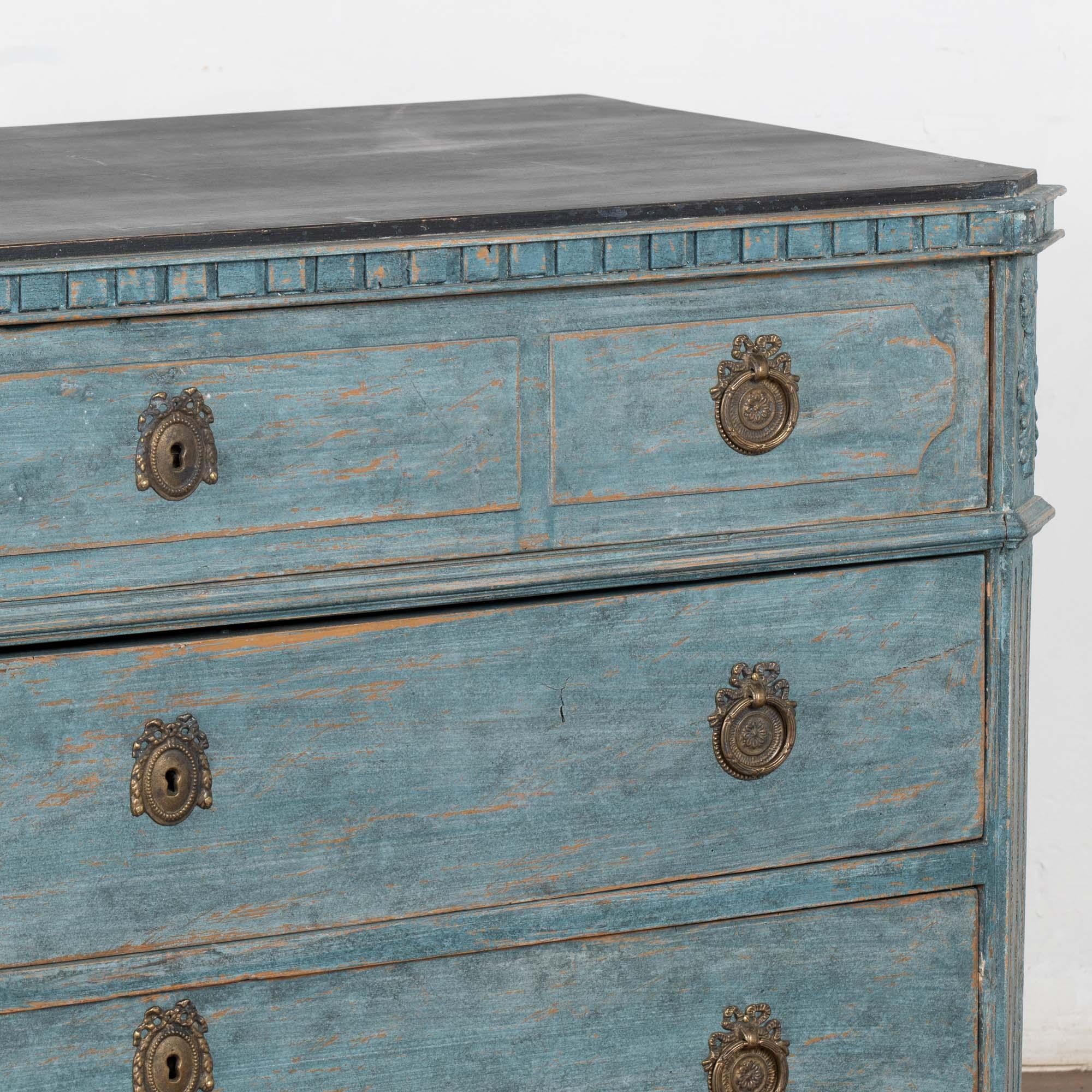 19th Century Large Blue Painted Gustavian Chest of Three Drawers, Sweden 5