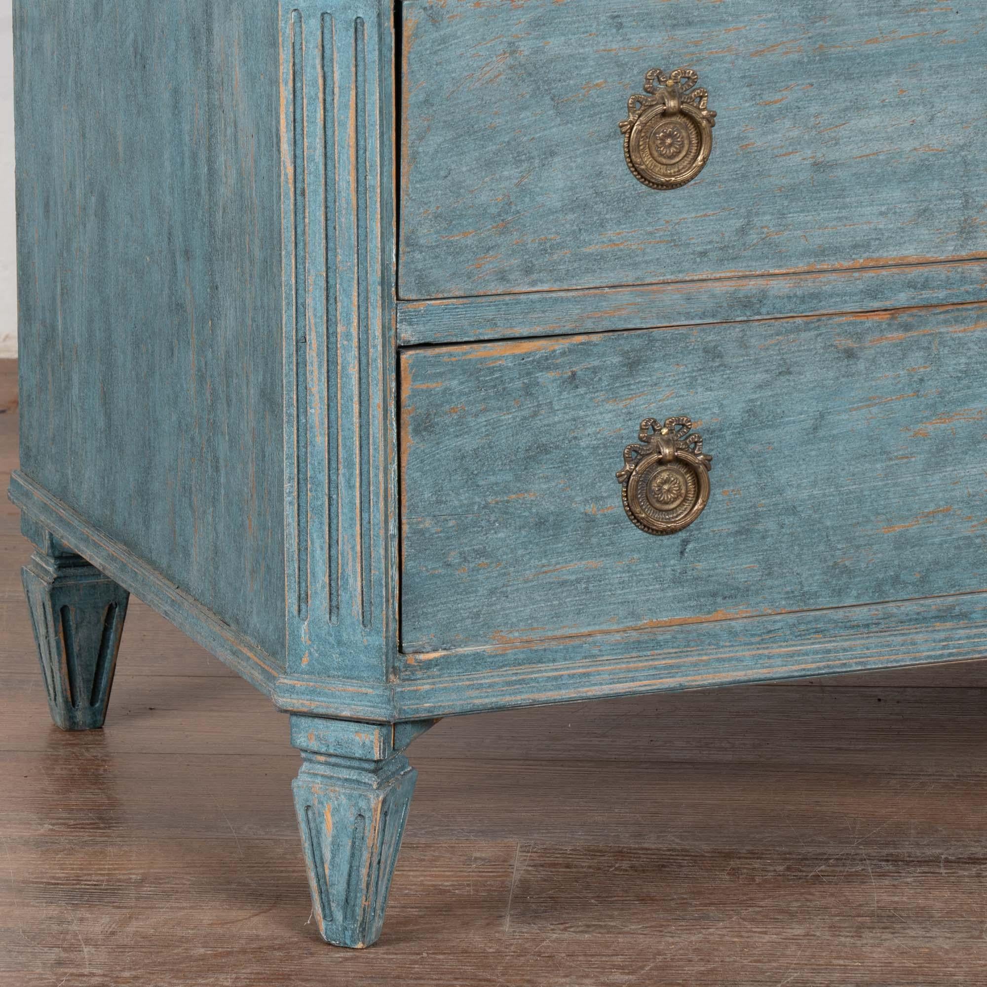 19th Century Large Blue Painted Gustavian Chest of Three Drawers, Sweden 7