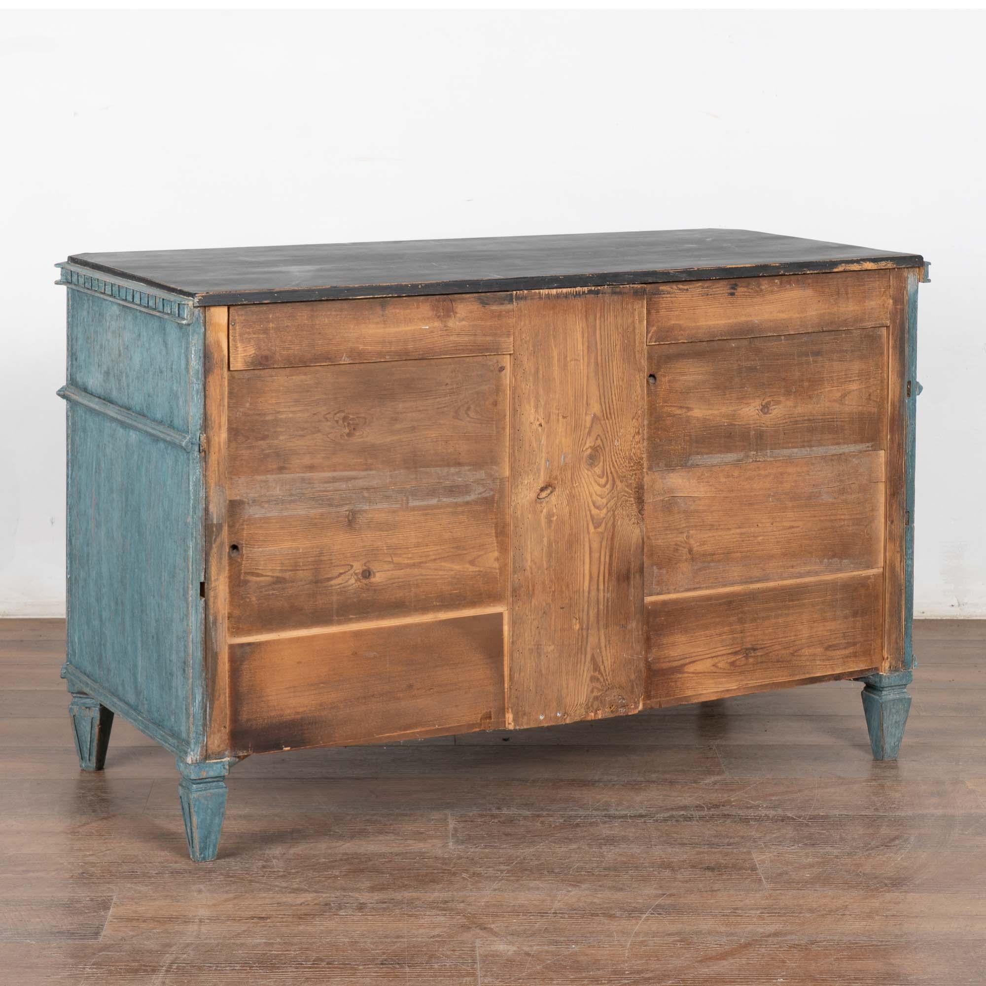 19th Century Large Blue Painted Gustavian Chest of Three Drawers, Sweden 9