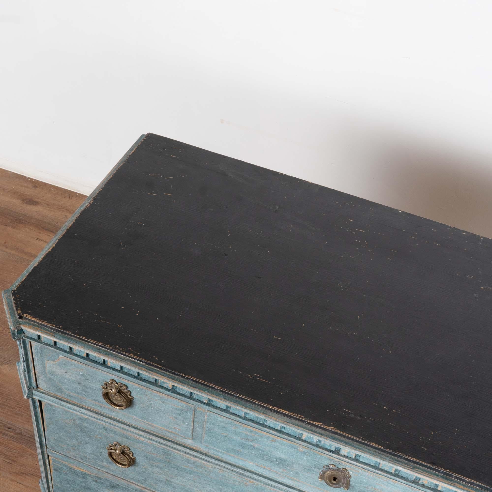 19th Century Large Blue Painted Gustavian Chest of Three Drawers, Sweden 1