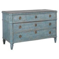 19th Century Large Blue Painted Gustavian Chest of Three Drawers, Sweden