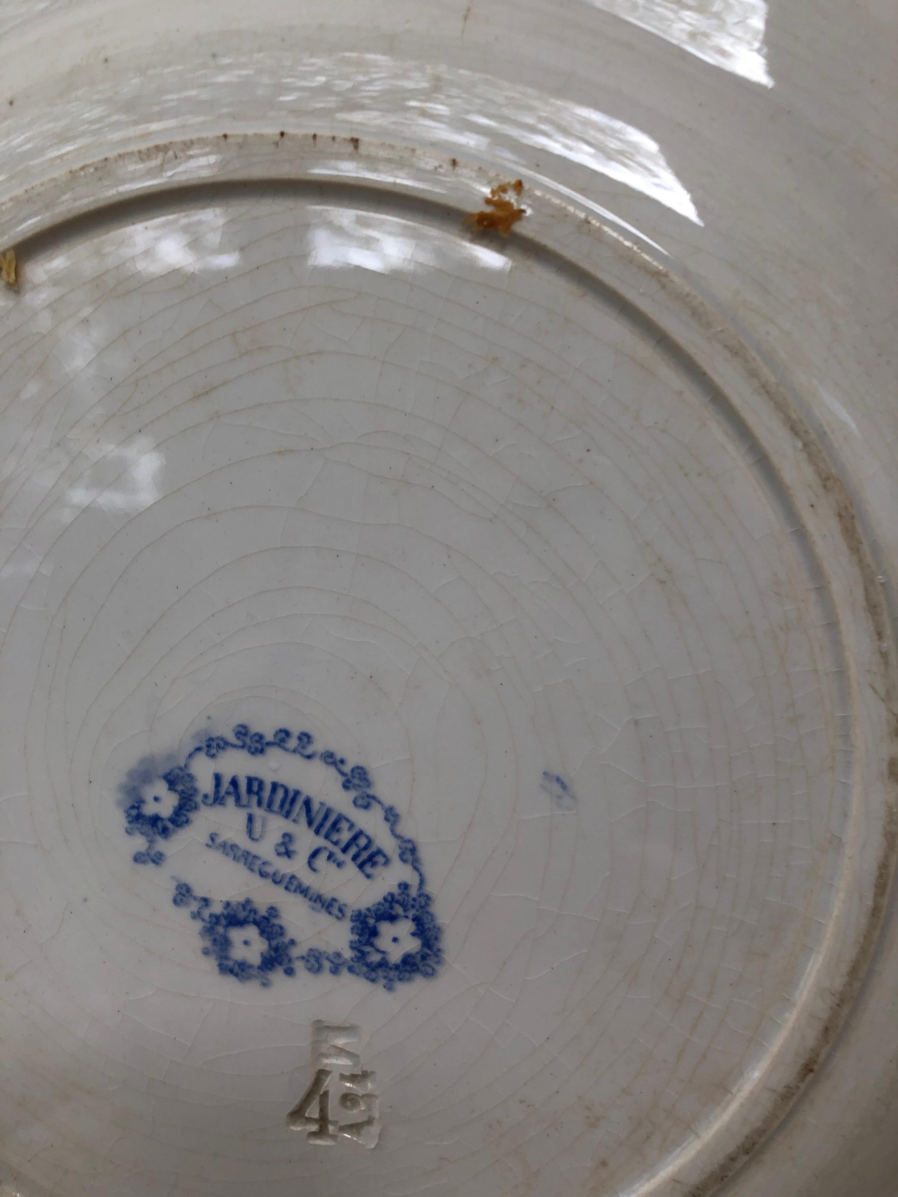 Late 19th Century 19th Century Large Blue & White Platter Jardiniere Sarreguemines For Sale