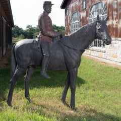 19th Century Large Bronze French Sculpture of Soldier on Horseback