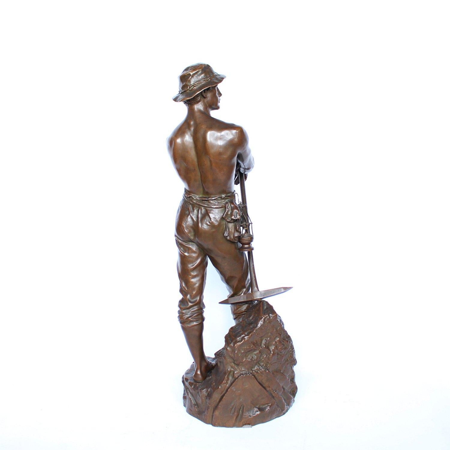 Polished 19th Century Large Bronze Sculpture of a Bare Chested Man, French, circa 1890