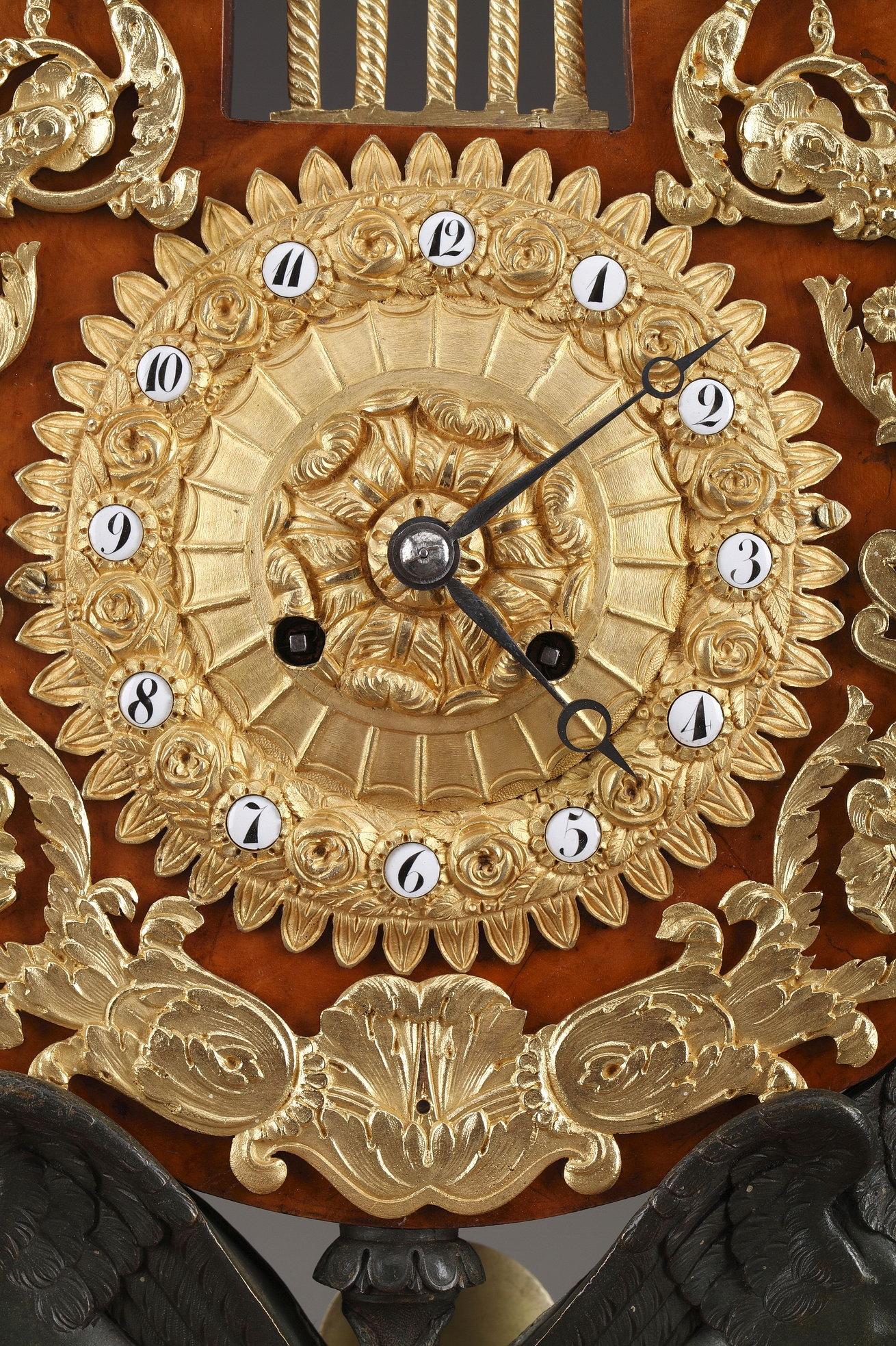 19th Century Large Burr Elm and Ormolu Lyre Clock For Sale 8