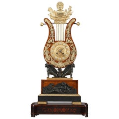 19th Century Large Burr Elm and Ormolu Lyre Clock