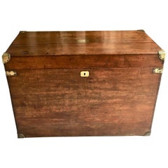 19th Century Large Oak Wood Trunk with Brass Accents and Handless