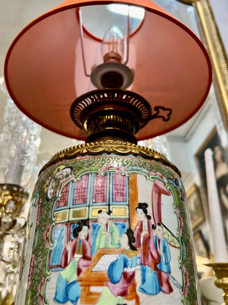 French 19th Century Large Cantonese Porcelain Lamp  For Sale