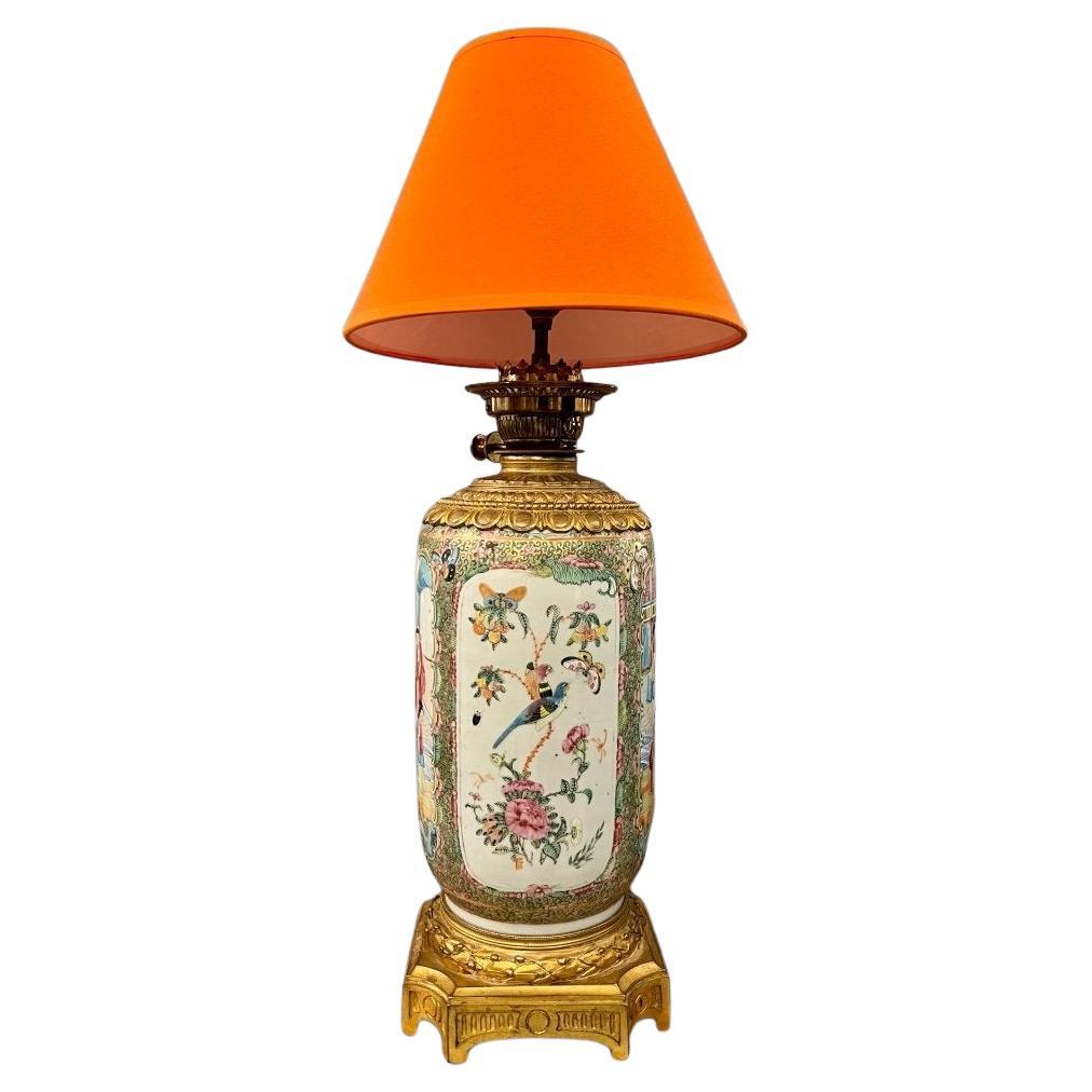 19th Century Large Cantonese Porcelain Lamp  For Sale
