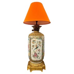 Antique 19th Century Large Cantonese Porcelain Lamp 