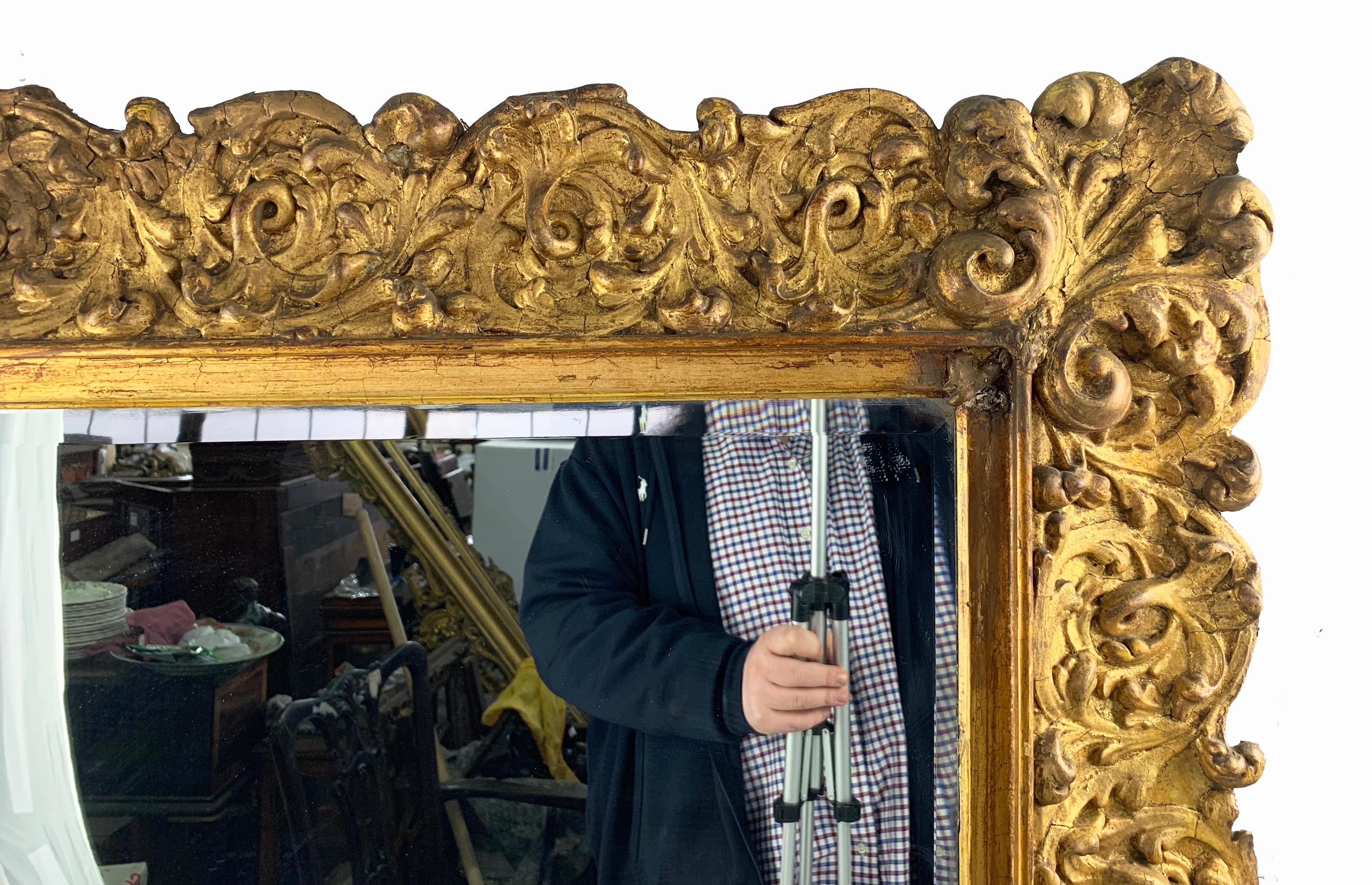 Italian 19th Century Large Carved Gilt Wood Mirror  For Sale