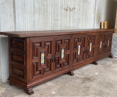 19th Century Large Catalan Spanish Baroque Carved Oak Tuscan Credenza or Buffet