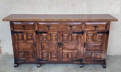 19th Century Large Catalan Spanish Baroque Carved Oak Tuscan Credenza or Buffet