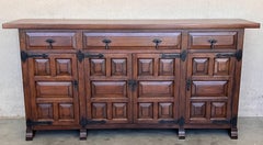 Grande crédence ou buffet toscan baroque espagnol catalan du 19ème siècle en chêne sculpté