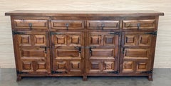 19th Century Large Catalan Spanish Baroque Carved Oak Tuscan Credenza or Buffet