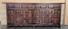 19th Century Large Catalan Spanish Baroque Walnut Tuscan Credenza or Buffet