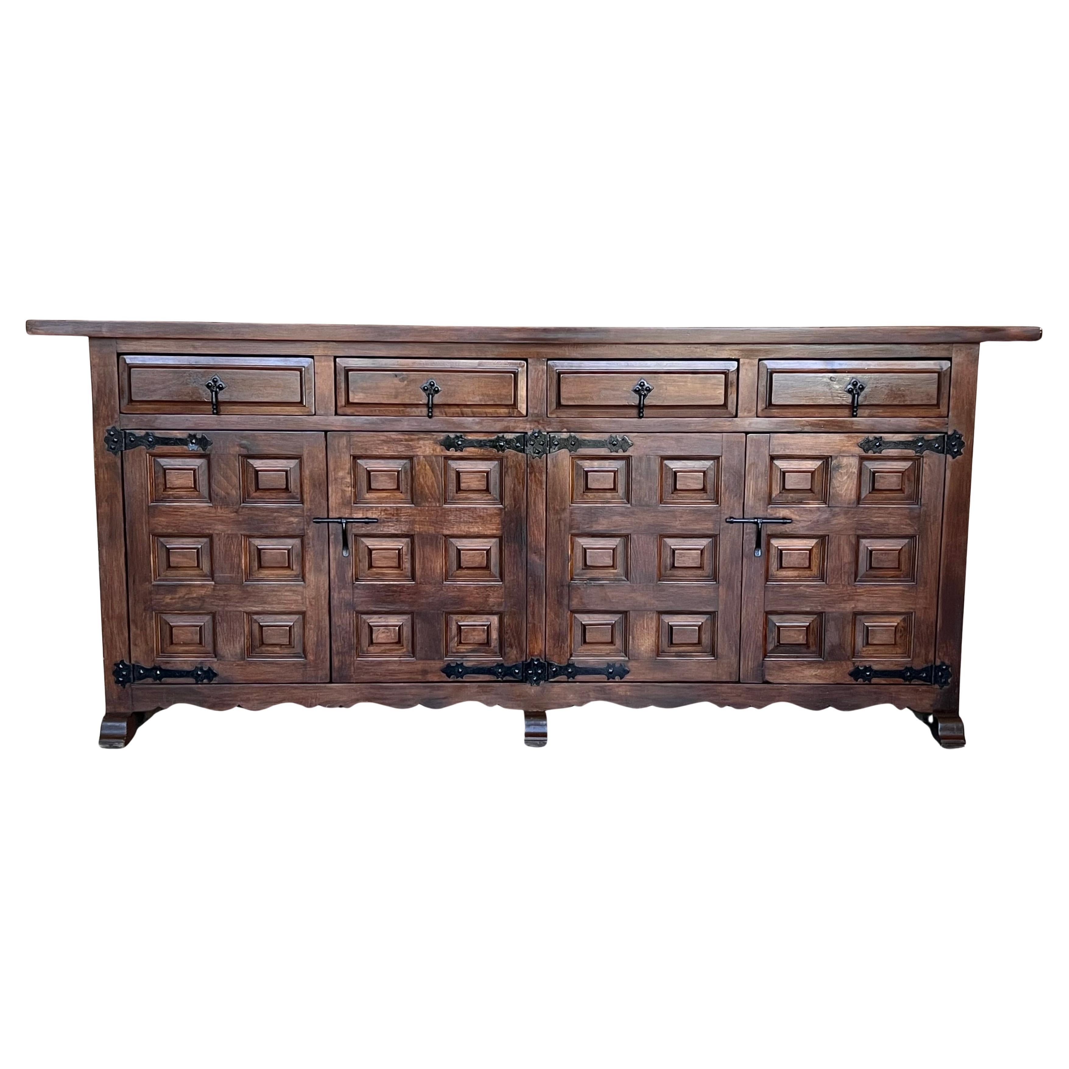19th Century Large Catalan Spanish Baroque Walnut Tuscan Credenza or Buffet For Sale