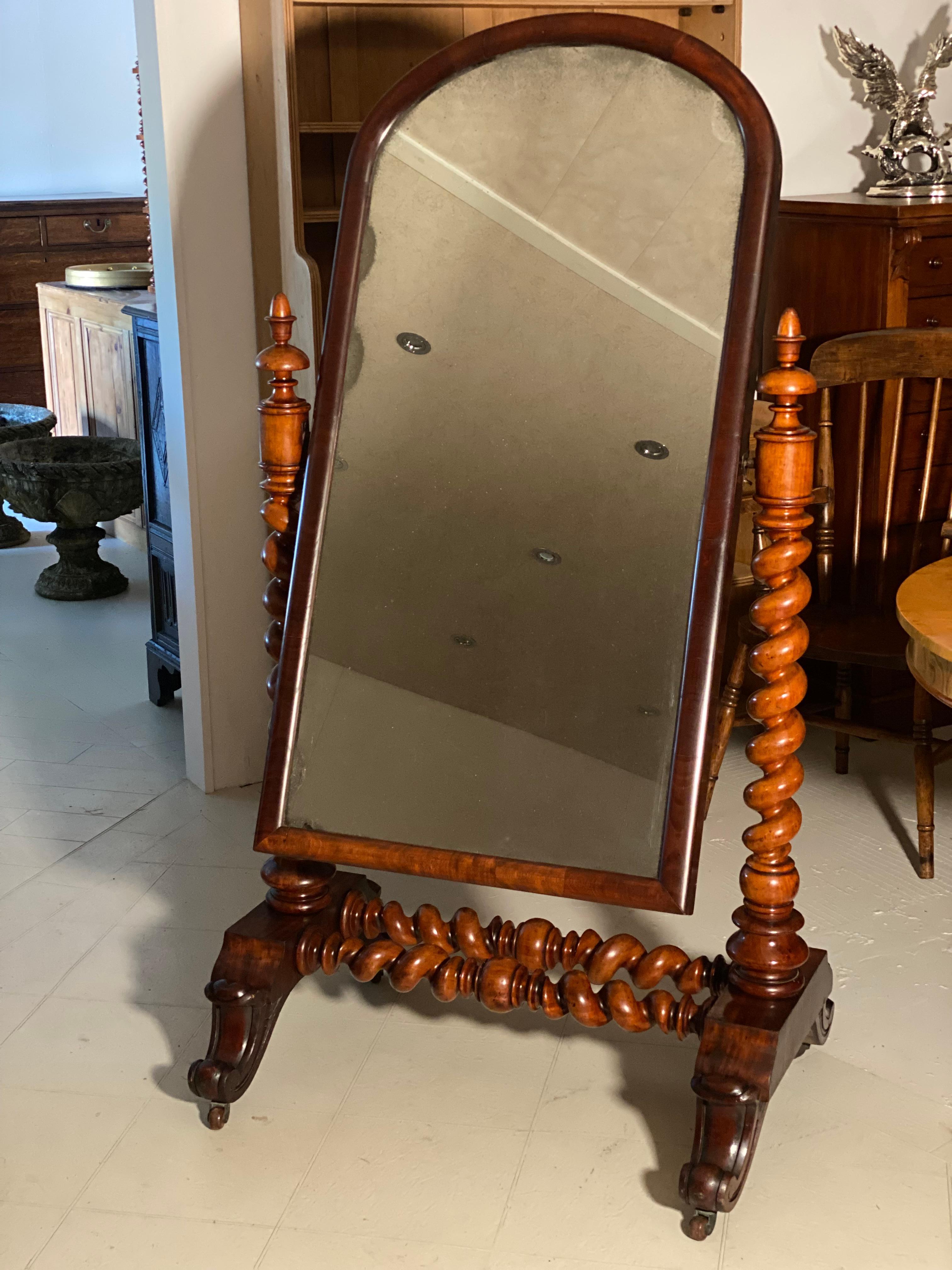 Victorian 19th Century Large Cheval Antique Mirror For Sale