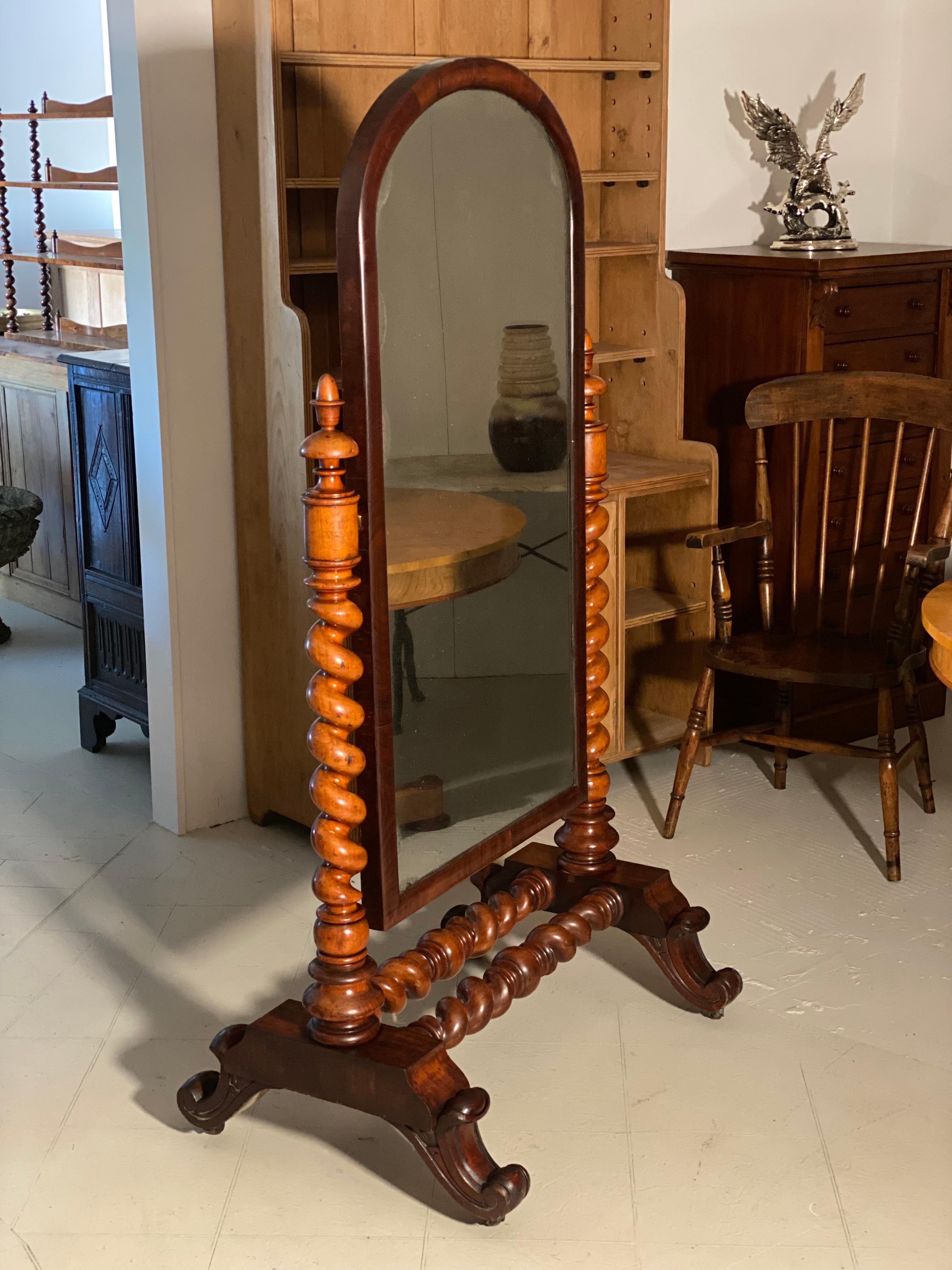 19th Century Large Cheval Antique Mirror For Sale 1