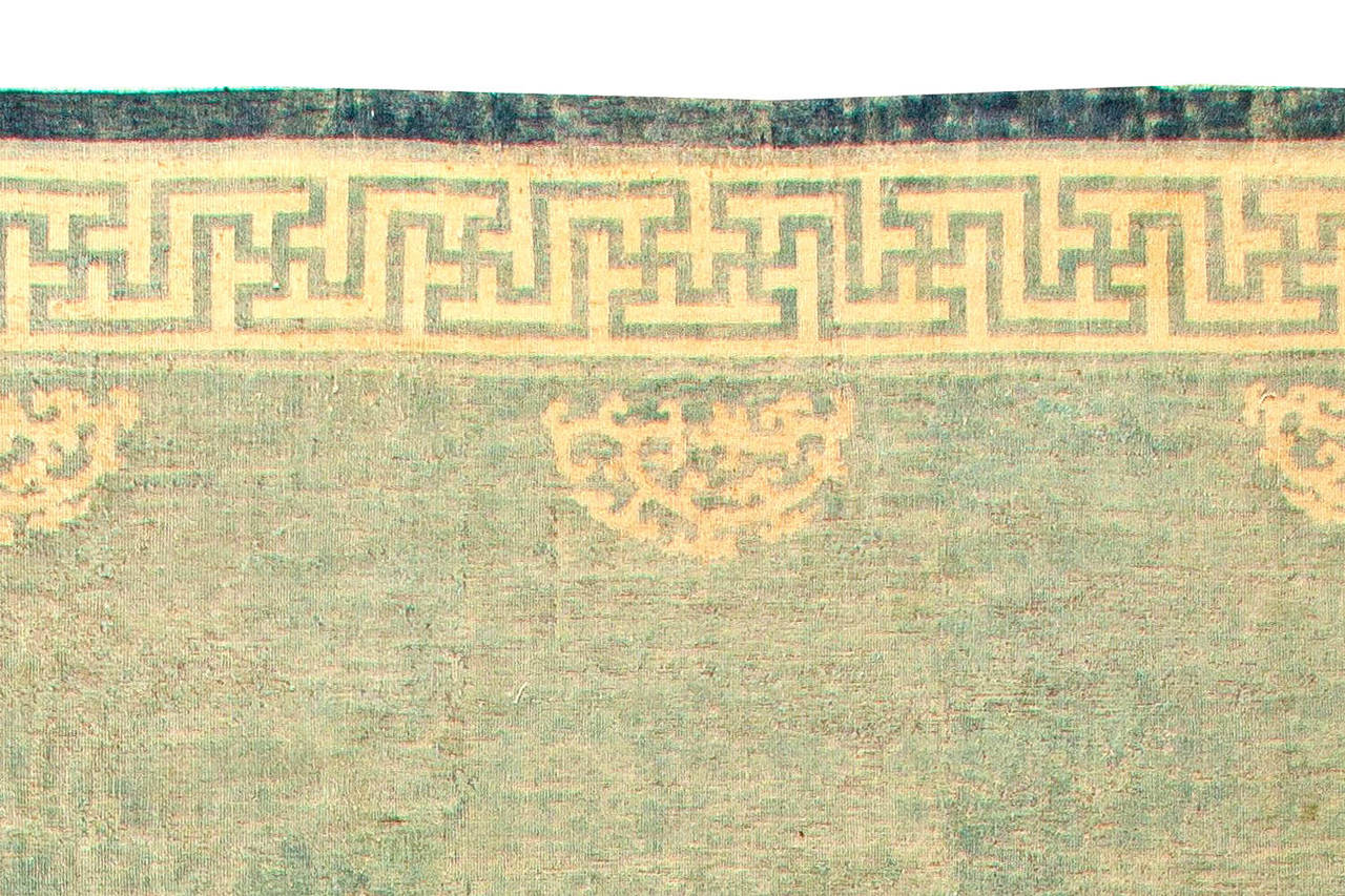 Wool 19th Century Large Chinese Green Rug size adjusted For Sale
