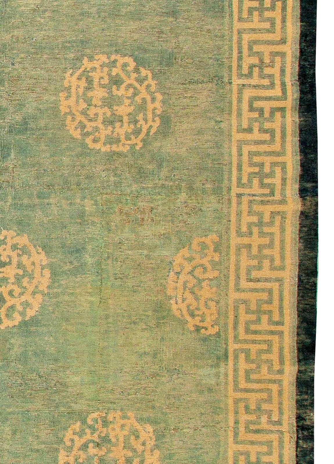 19th Century Large Chinese Green Rug size adjusted For Sale 1