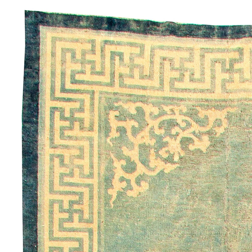 19th Century Large Chinese Green Rug size adjusted For Sale 2