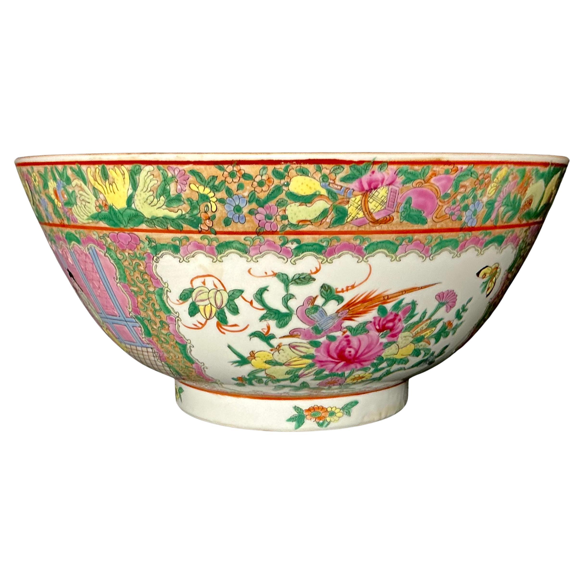 19th Century Large Chinese Famille Rose Medallion Porcelain Punch Bowl