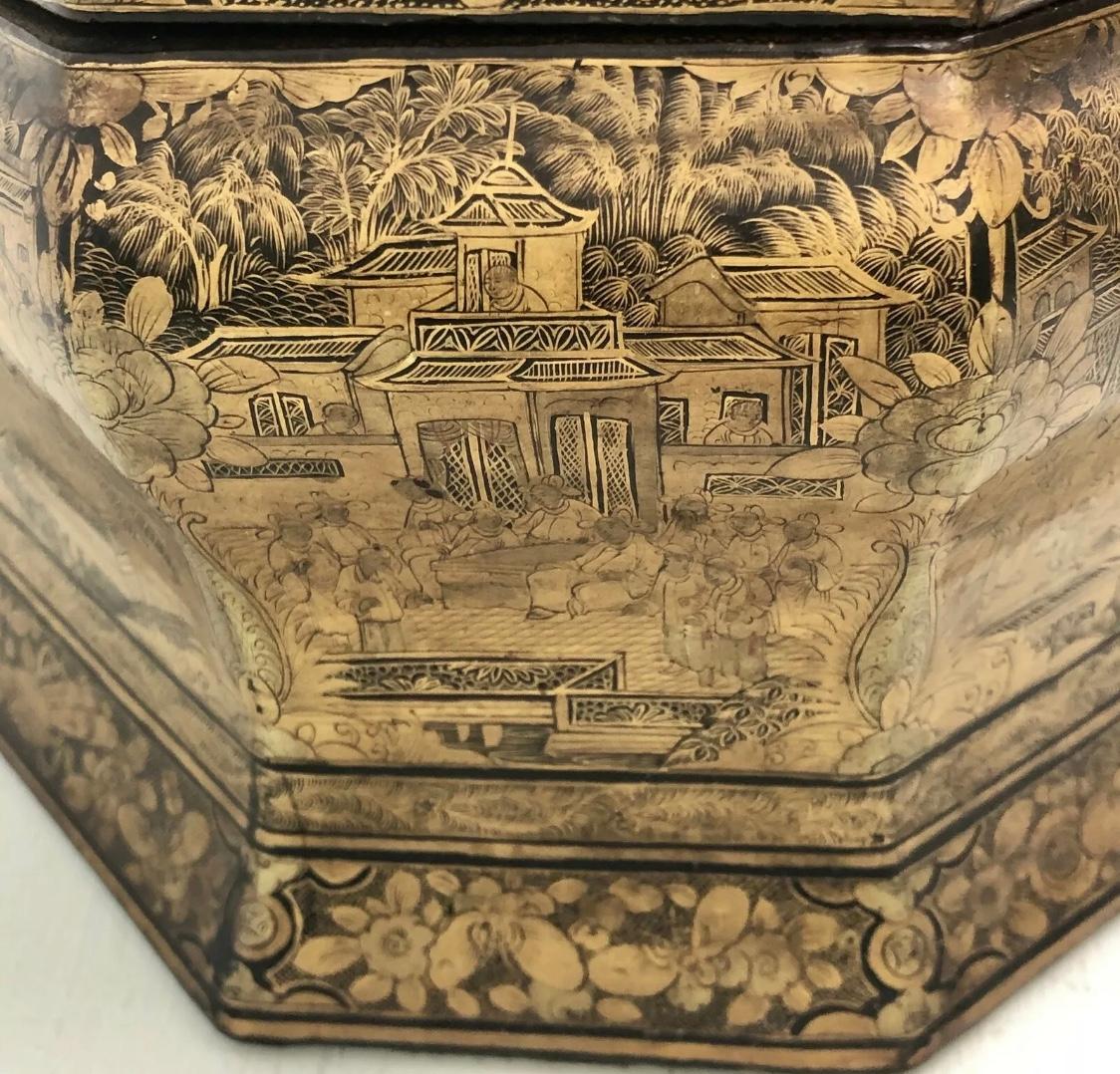 19th Century Large Chinese Lacquer Tea Caddy In Good Condition In Brea, CA