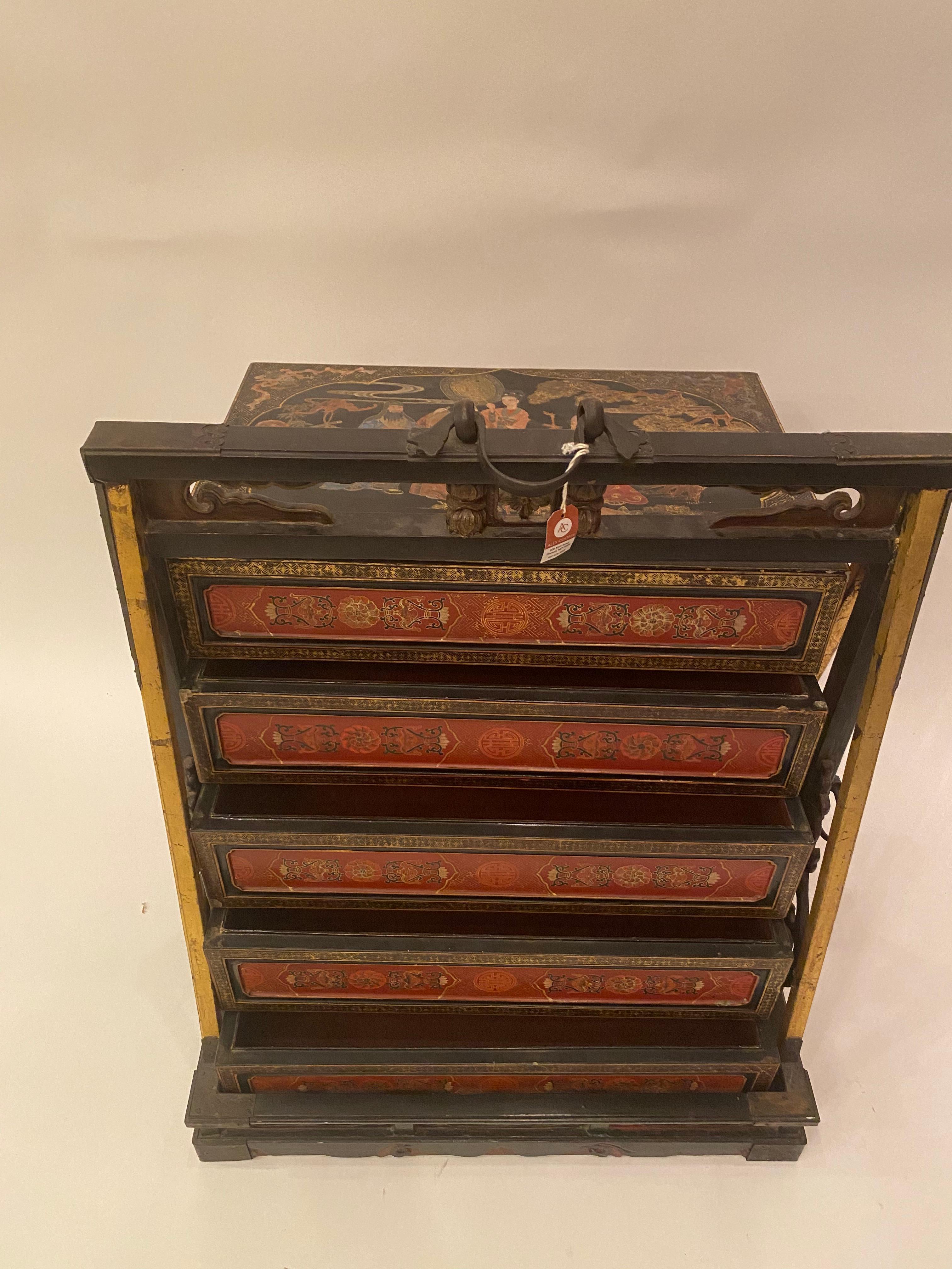19th Century Large Chinese Lacquer Wedding or Travel Box For Sale 5
